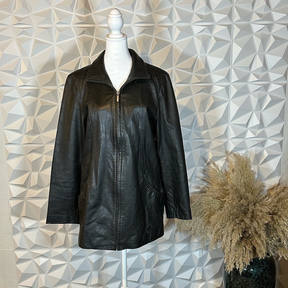 𝅺COLEBROOK Women’s Black Leather Full Zip Jacket Size Medium
